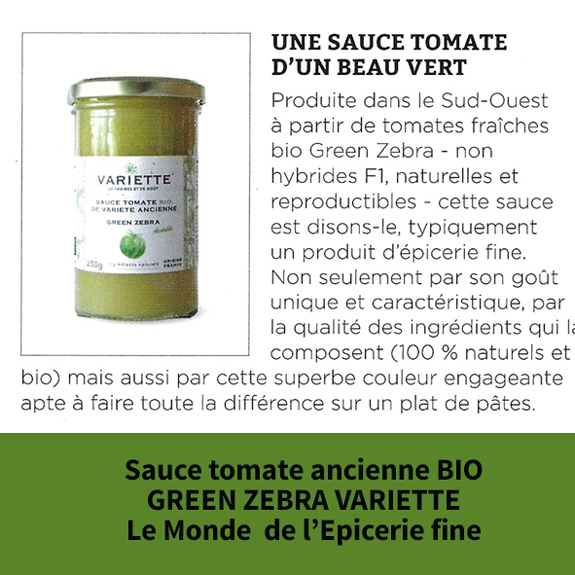 sauce tomate green zebra dans le monde de l'épicerie fine