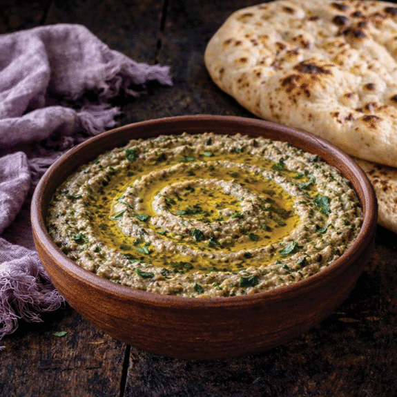 NAANS AU FROMAGE et CAVIAR D’AUBERGINE